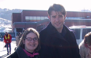 Annette with Goran Visnjic outside the Eccles